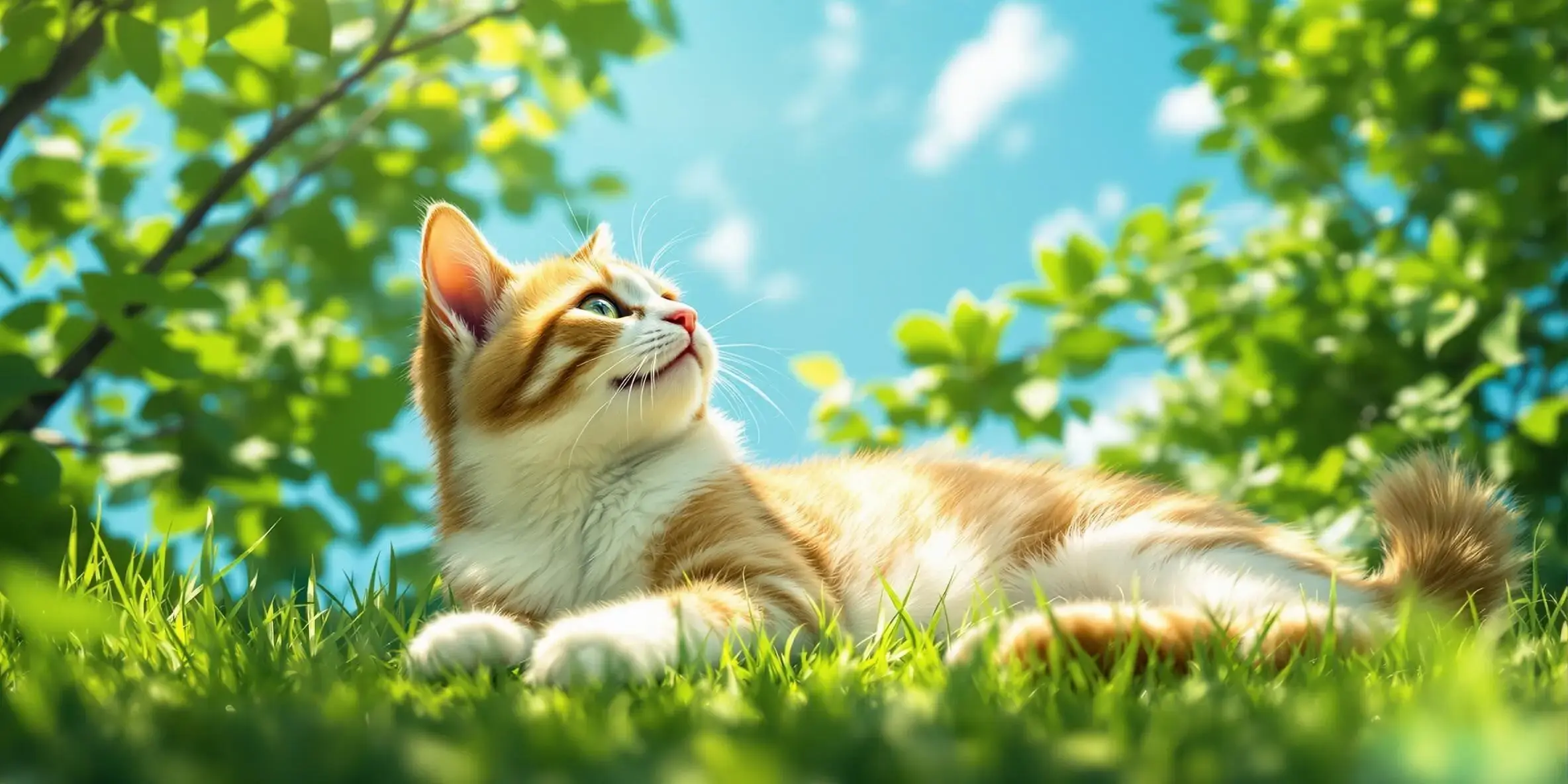 夏の日差しを避け涼しく遊ぶ猫