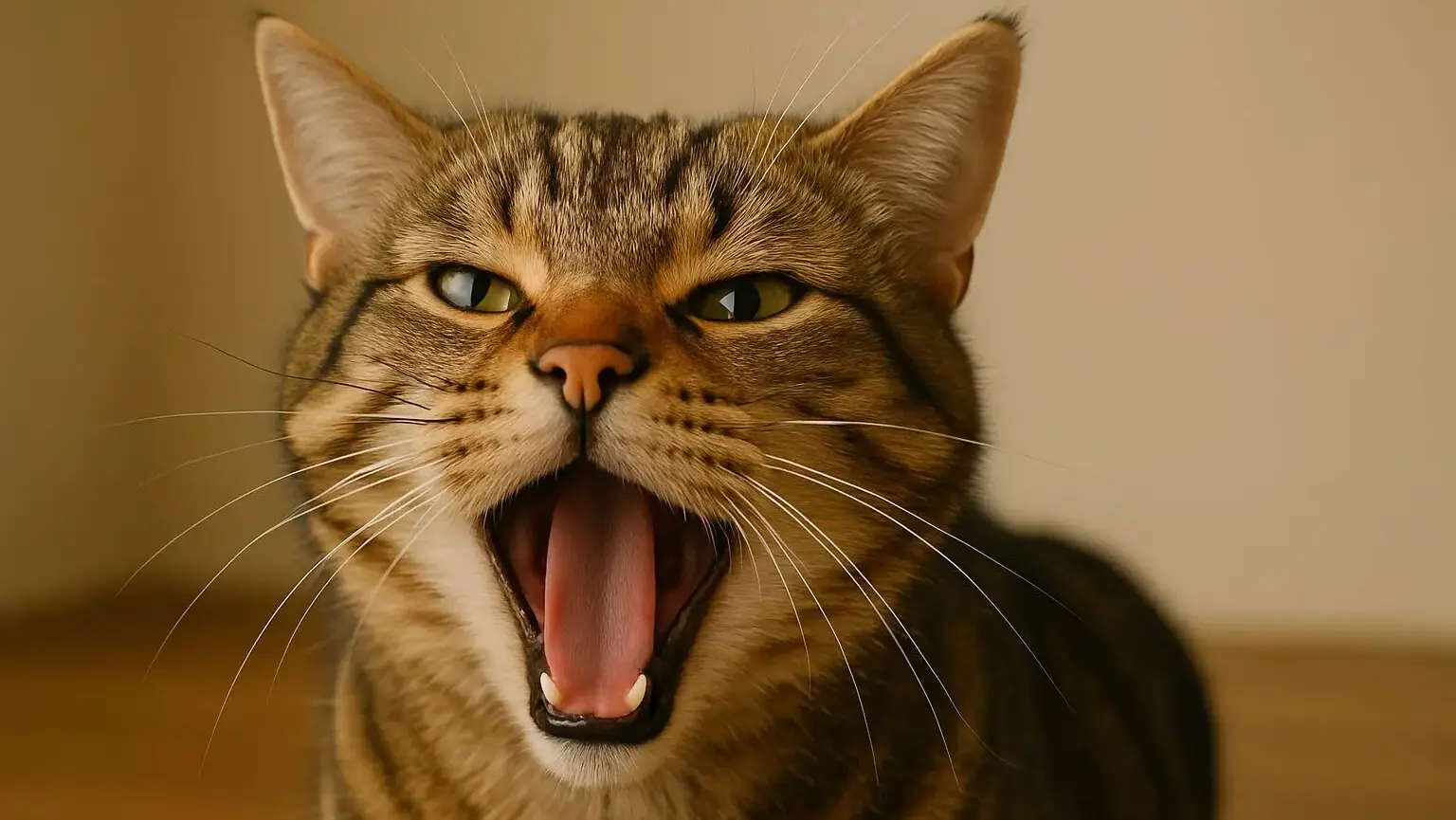 鳴いている猫の表情豊かな顔のアップ写真