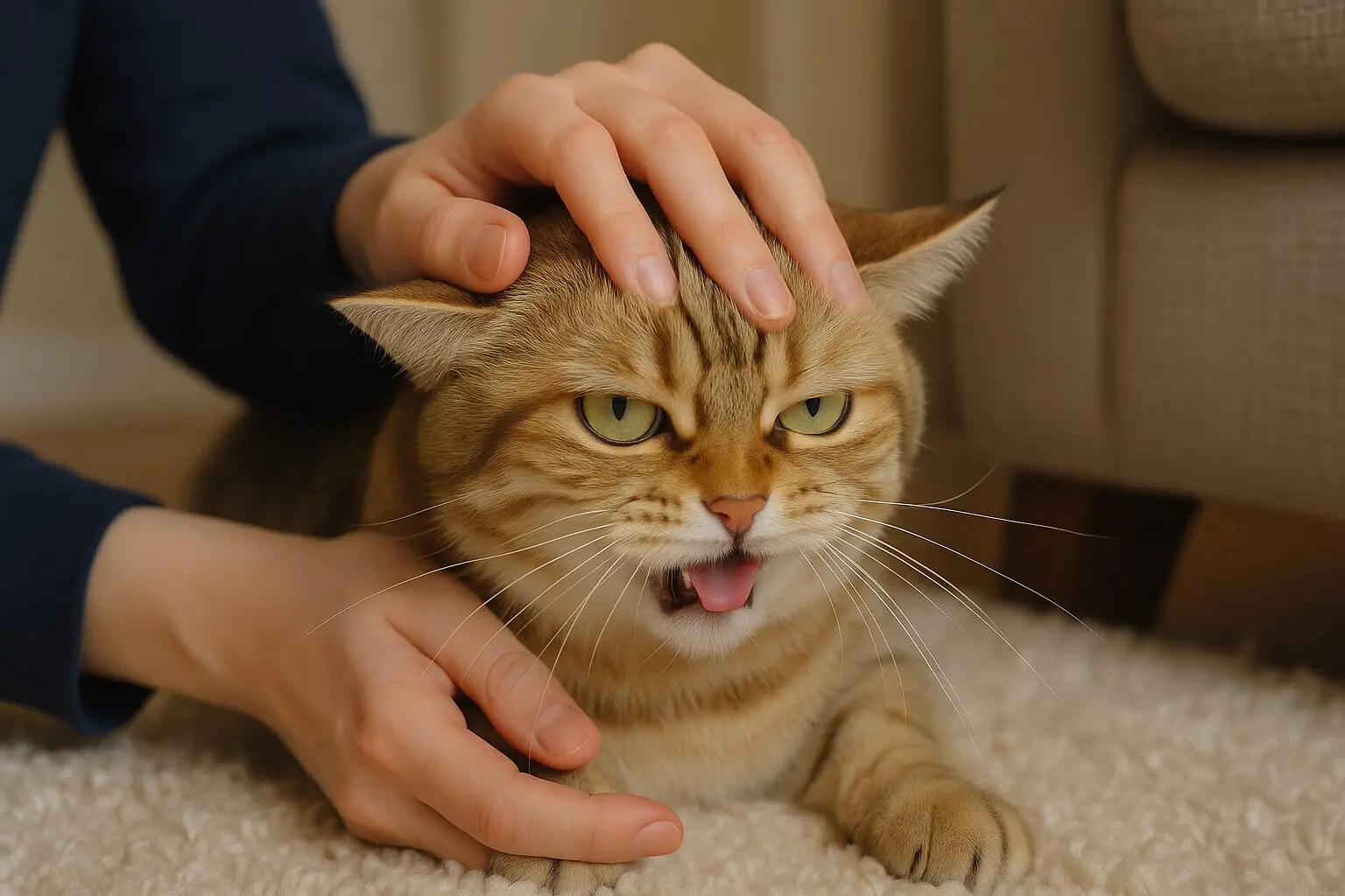 しつこく触られて嫌がる猫