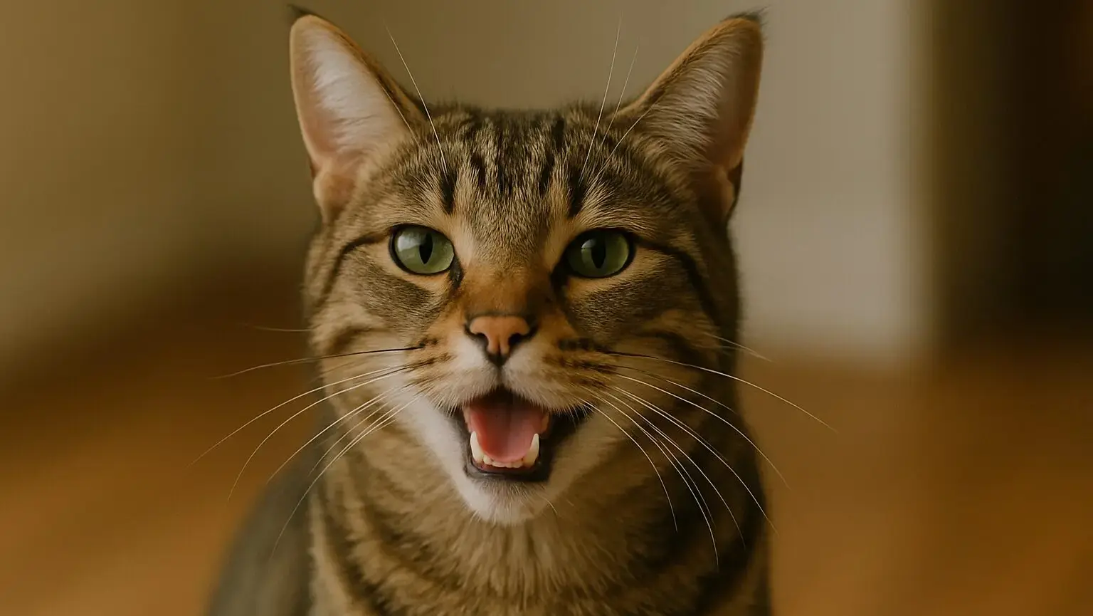 短く鳴いて軽やかに挨拶する猫の自然な姿
