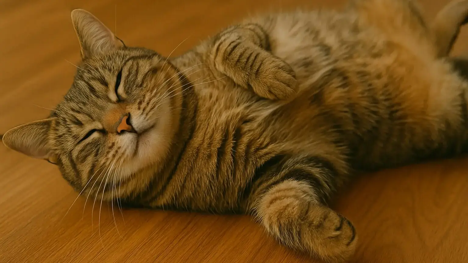 安心してグルグルと喉を鳴らす猫のリラックスした表情