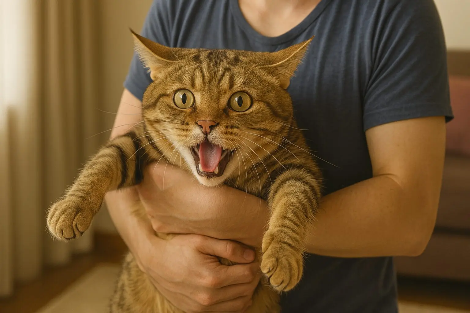 抱っこを嫌がる猫の表情