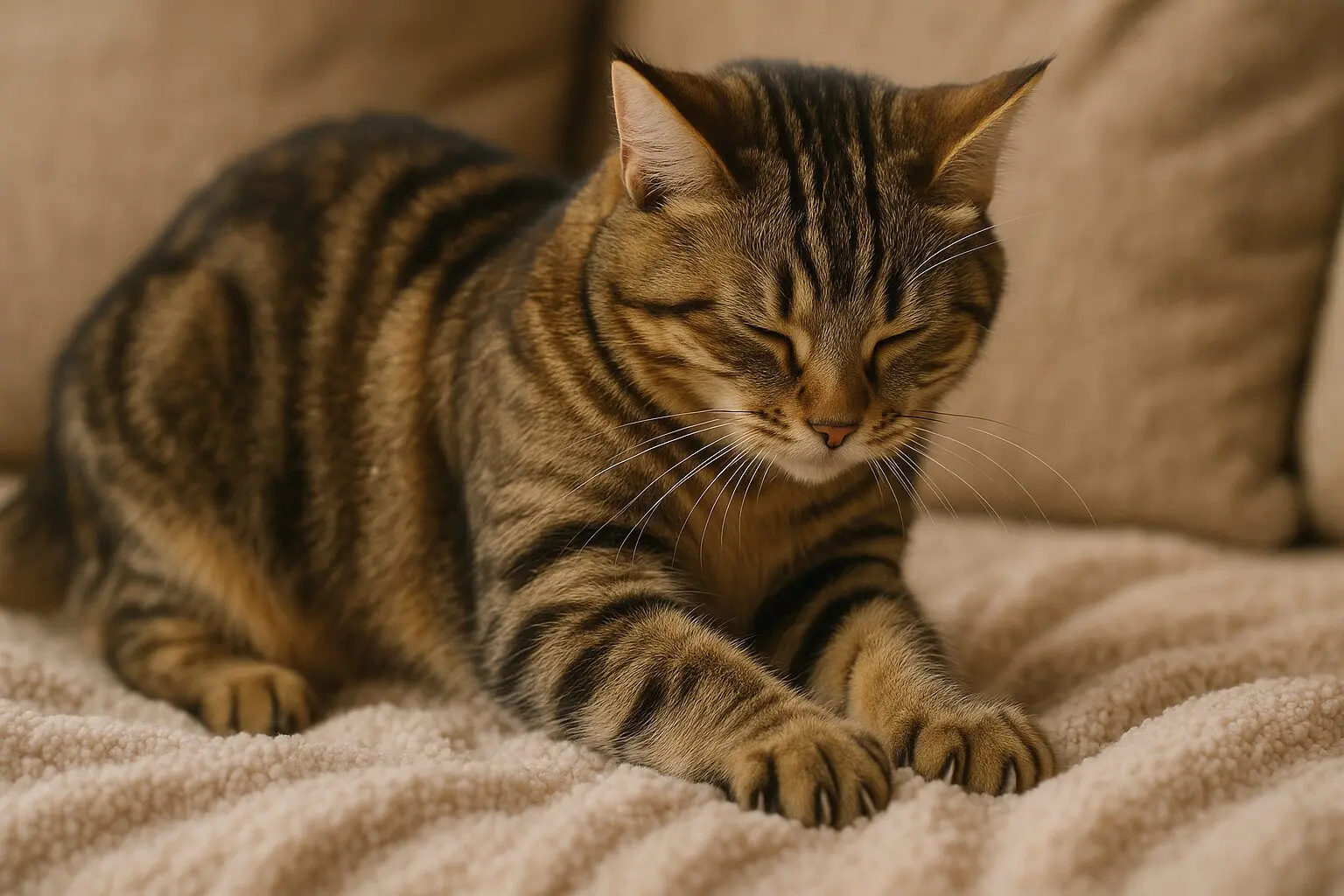 ふみふみする猫の写真 - 毛布やクッションを前足で揉む猫