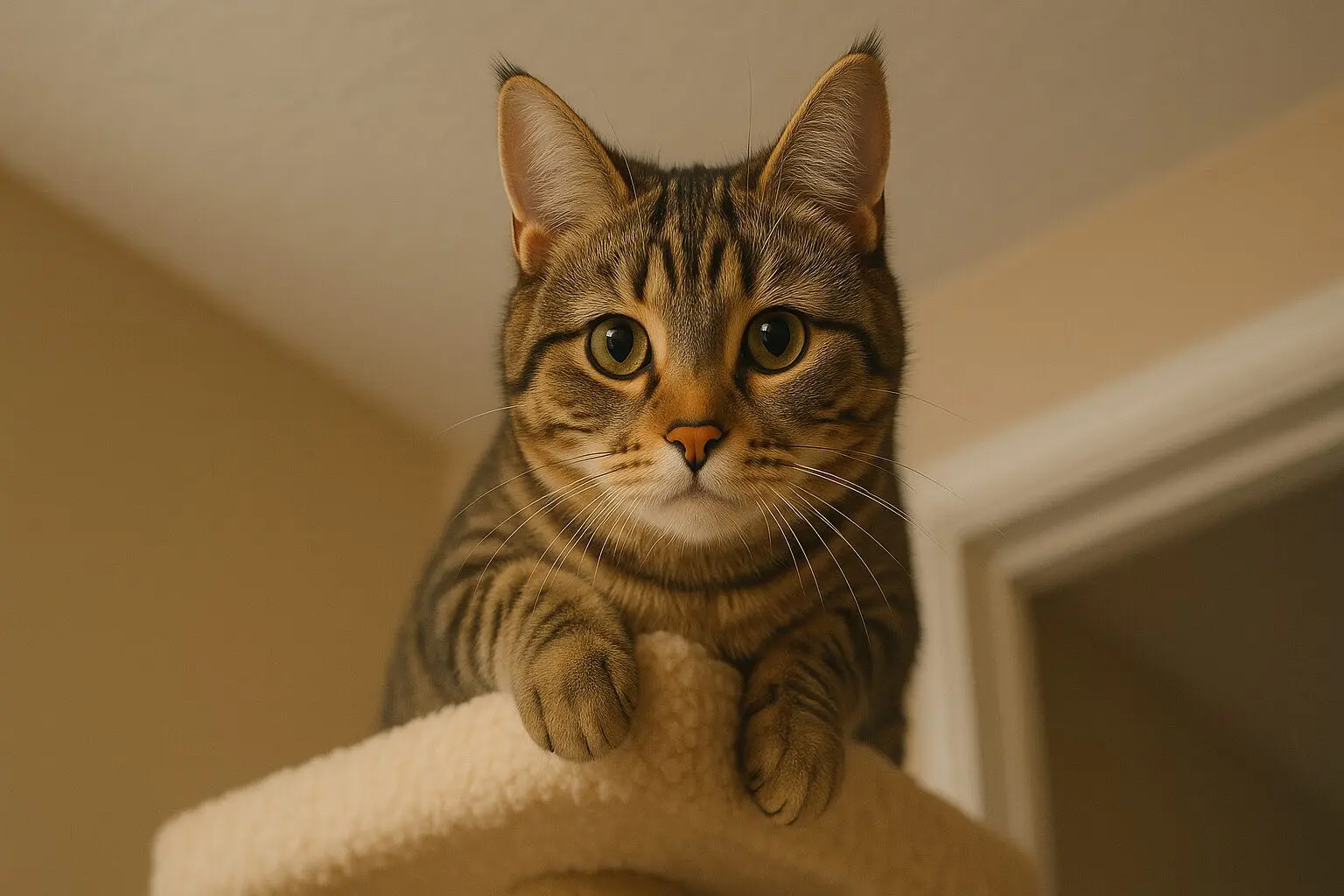 高所から見下ろす猫の写真 - 棚やタンスの上から下を見下ろす猫