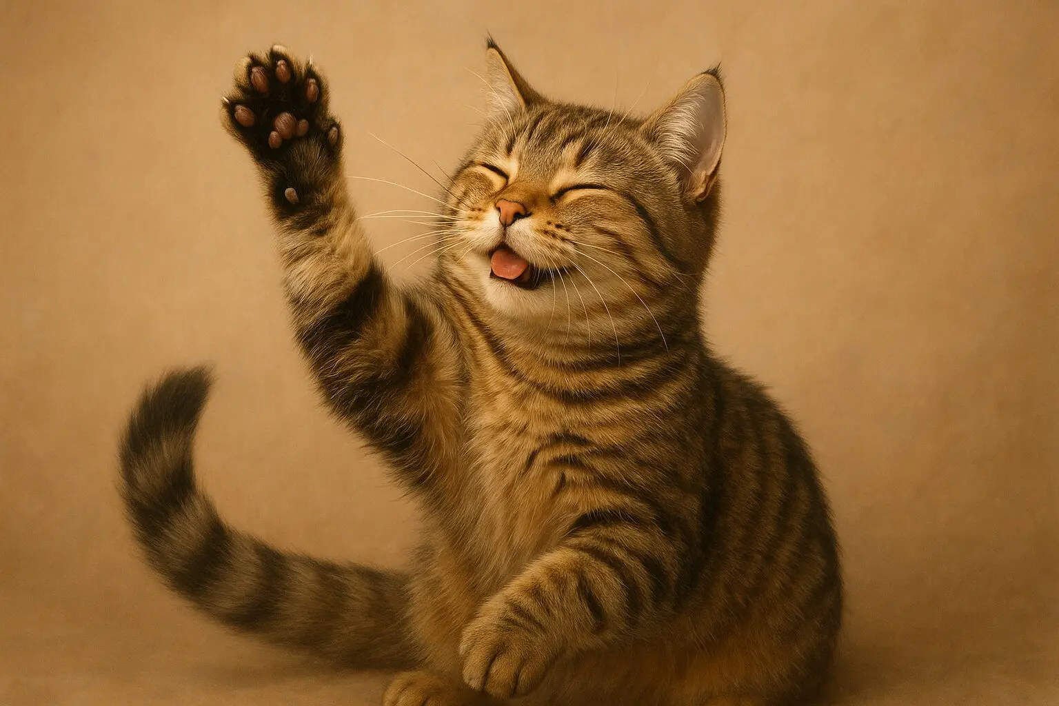 空中をパシパシ叩く猫の写真 - 何もない空間に向かって前足を振る猫