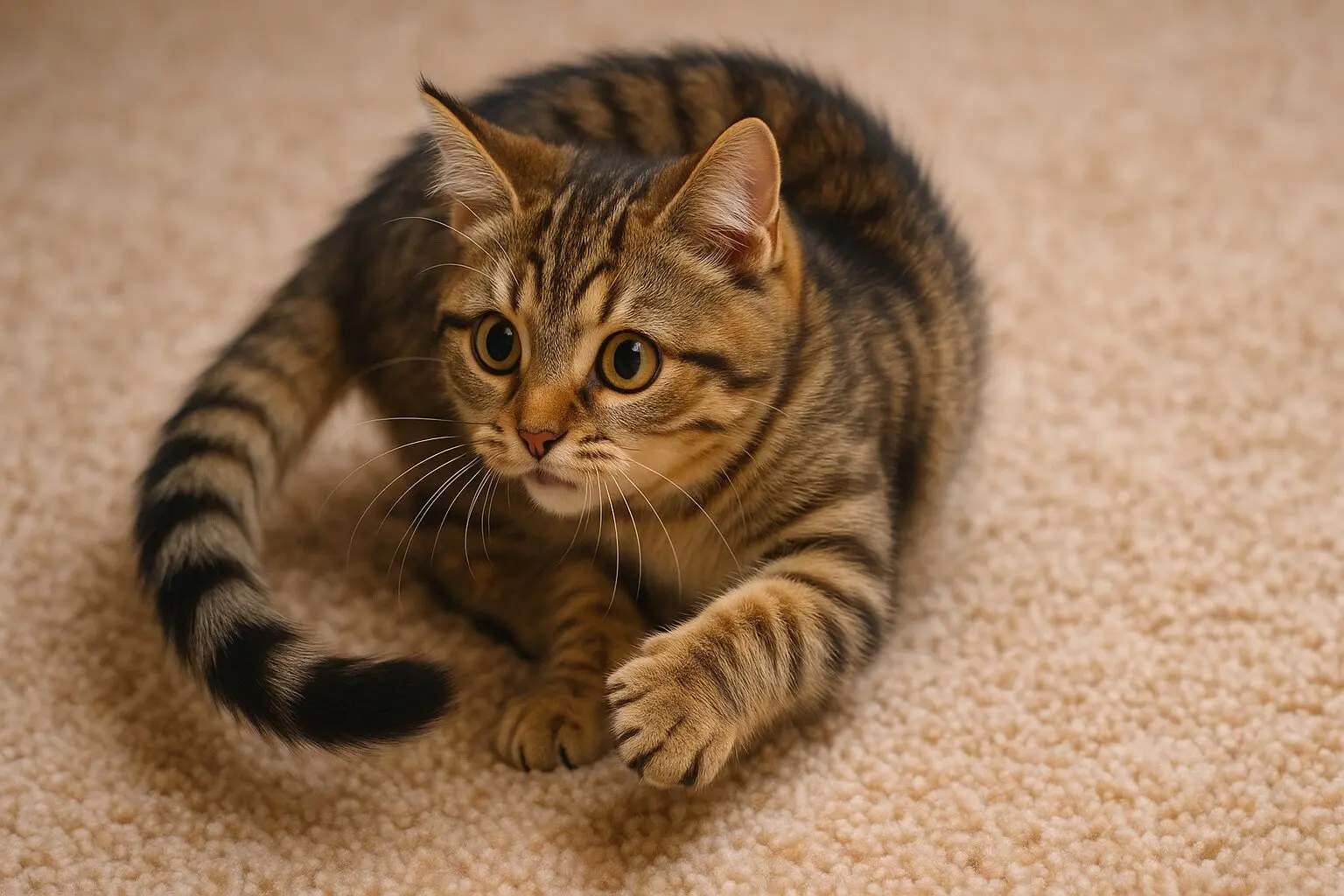 しっぽと戦う猫の写真 - 自分のしっぽを追いかけ回転する猫