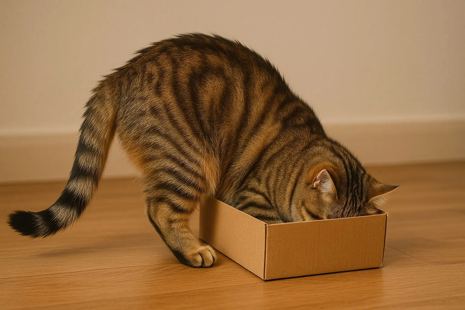 小さい箱に入る猫の写真 - 体より明らかに小さな箱に無理やり入った猫