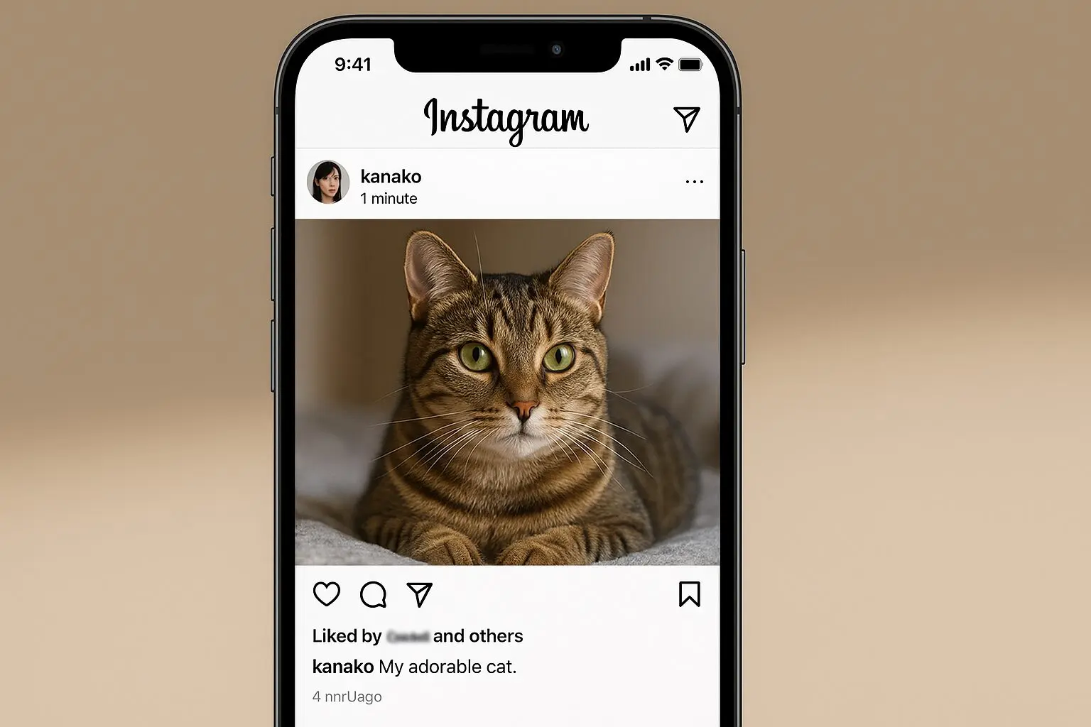 投稿完了後のホーム画面で、新しい投稿が表示されている様子