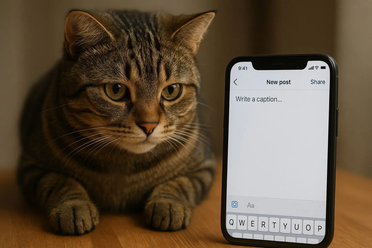 キャプション入力画面で文章を書いている様子
