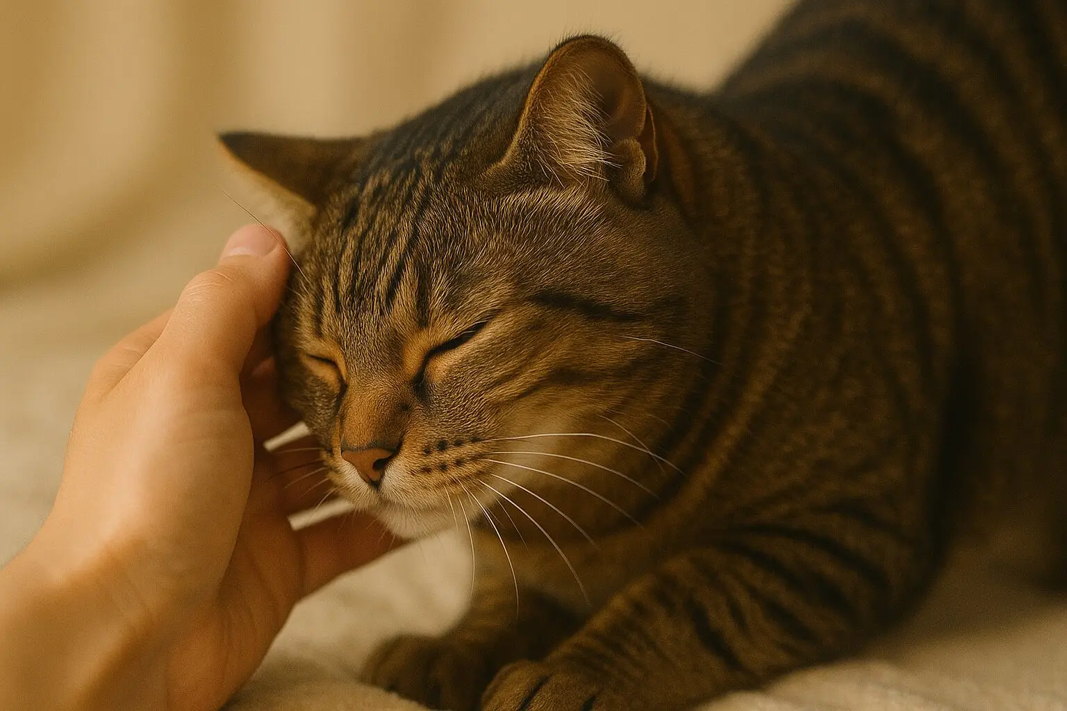 飼い主の手に頭突きをする猫の愛らしい瞬間