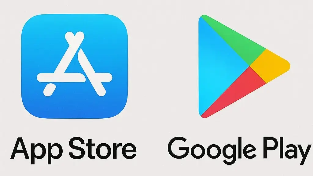 App StoreとGoogle Play Storeのアイコンを並べて表示した画像