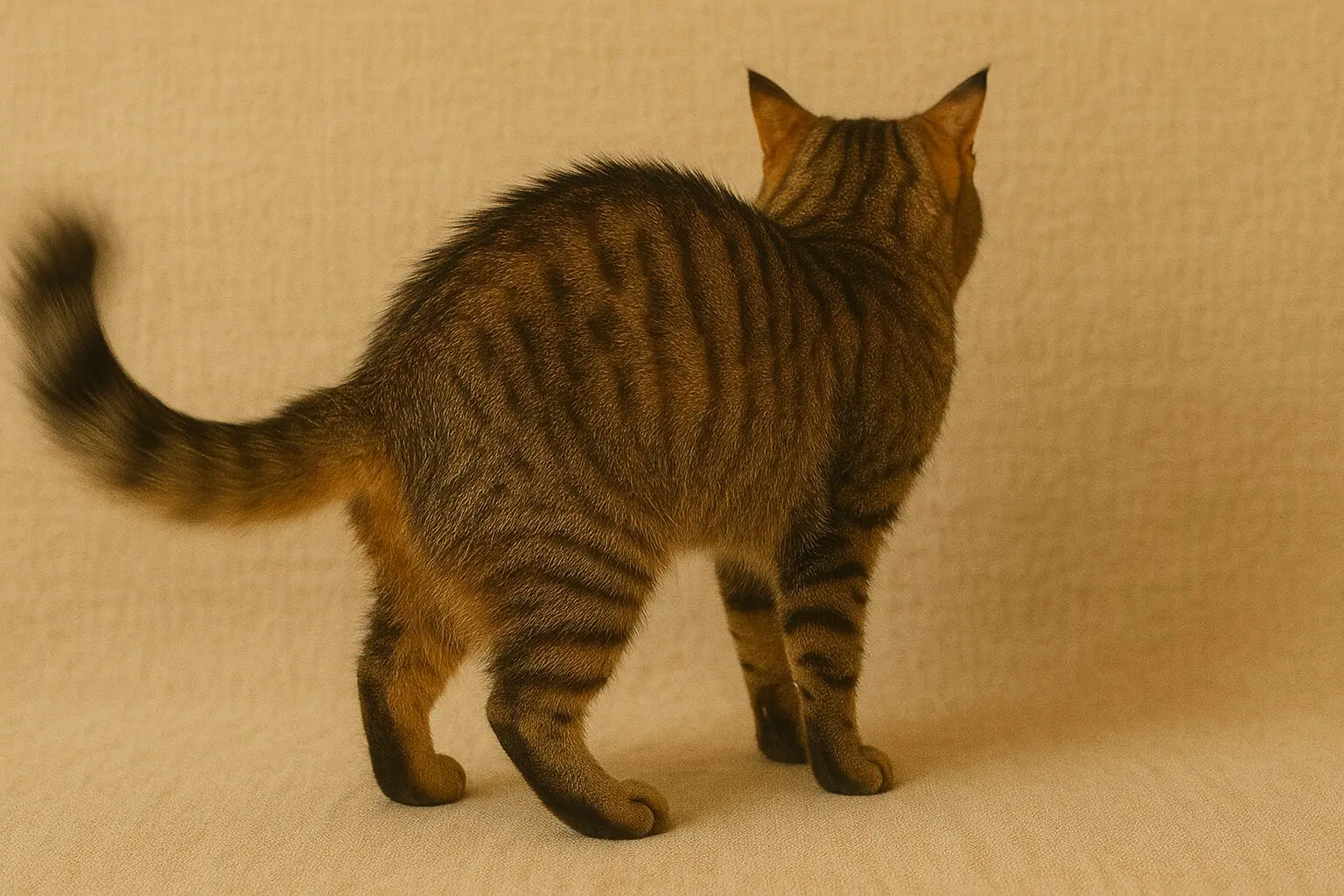 しっぽを激しく左右に振っている猫の後ろ姿