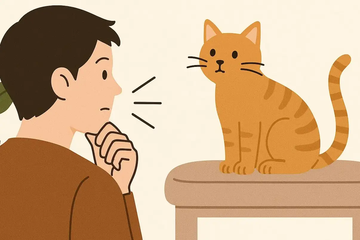 先住猫の様子を観察する画像