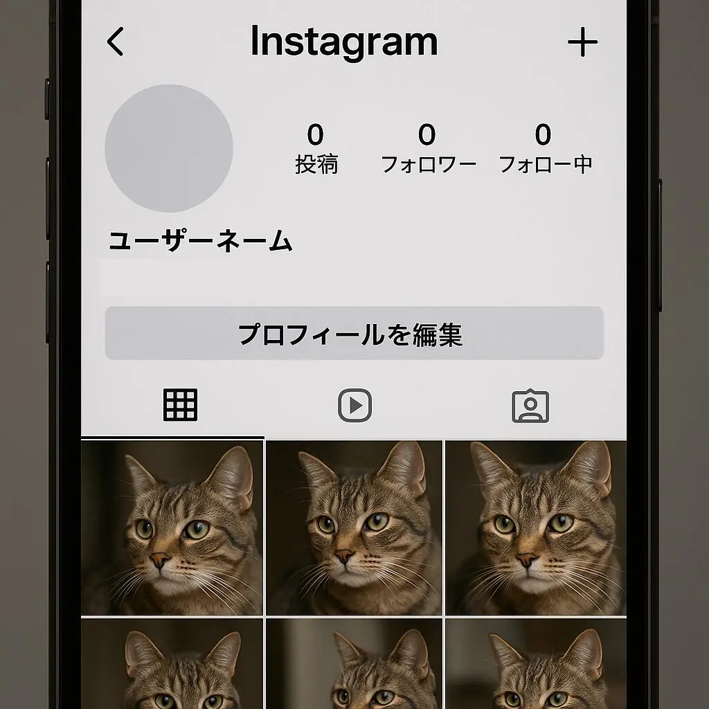 プロフィール画面で投稿一覧を確認している様子