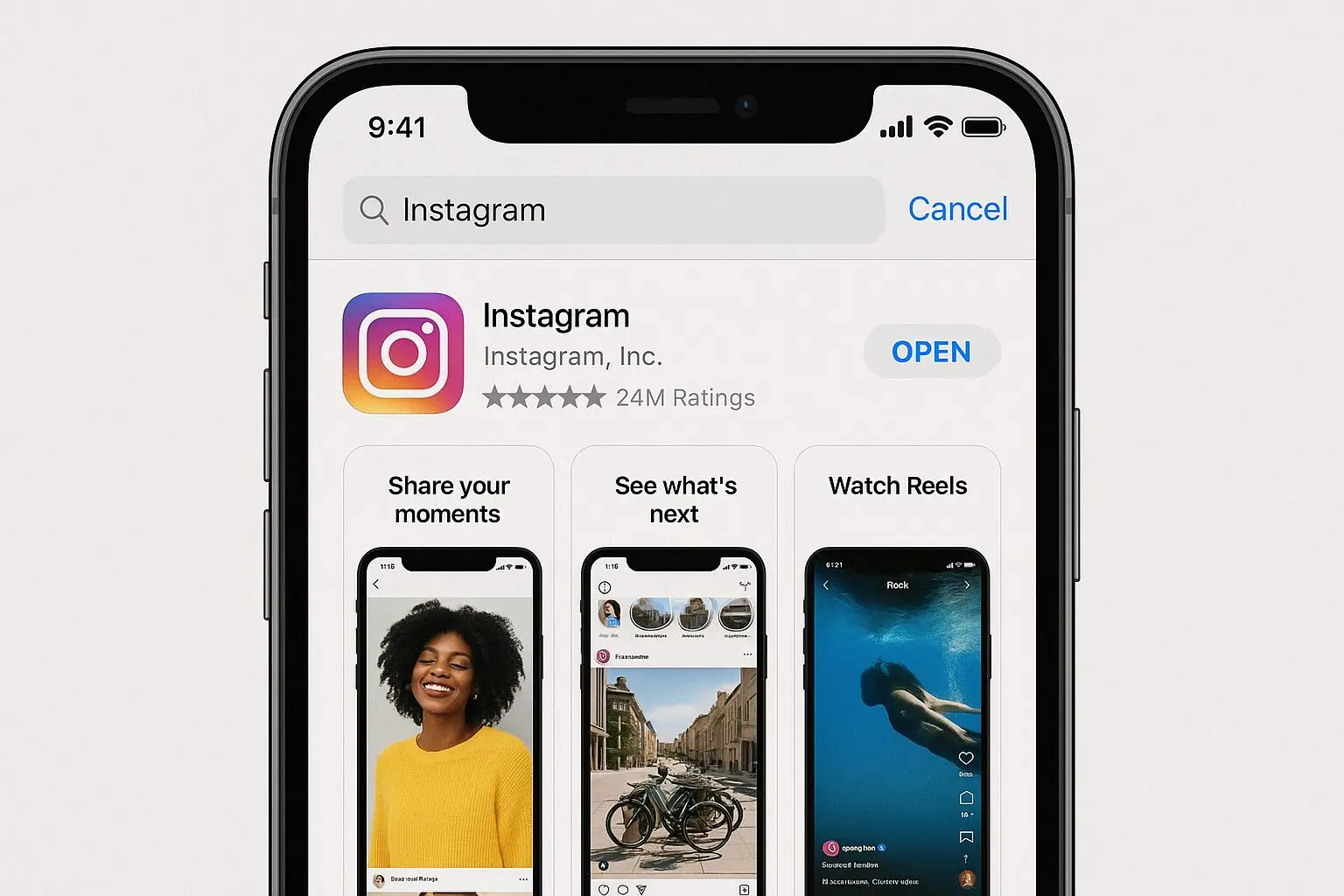 App StoreでInstagramアプリを検索した結果の画面