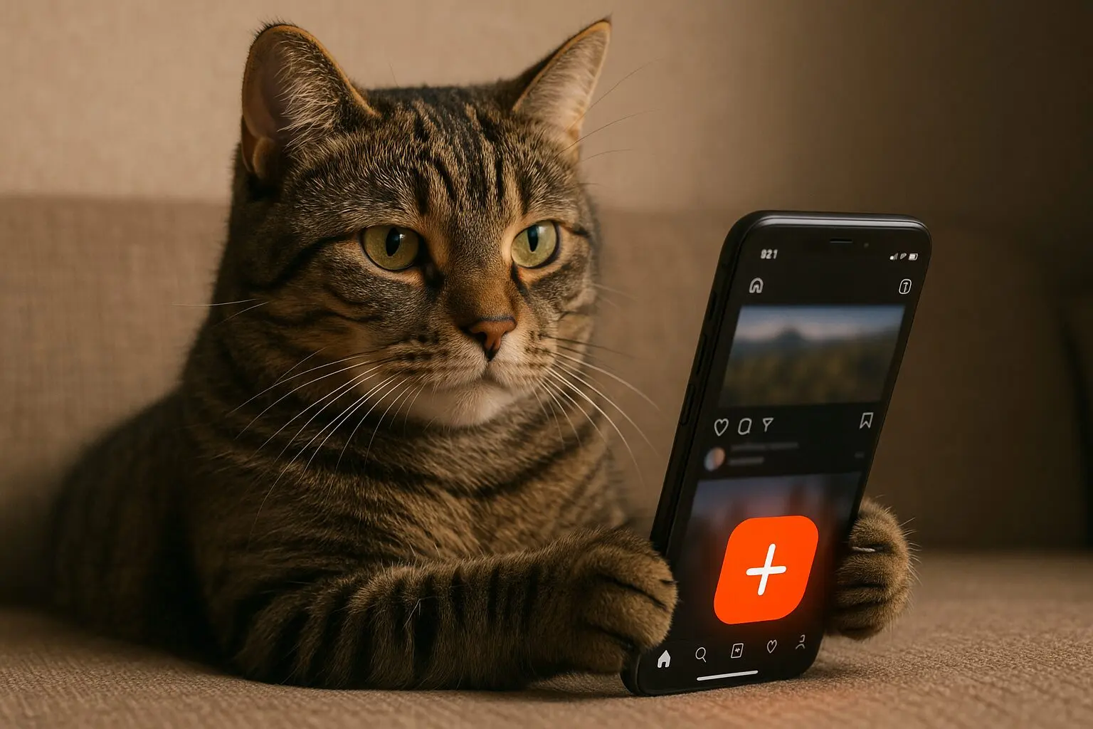 画面下部の中央にある「+」ボタンをハイライト表示した画像