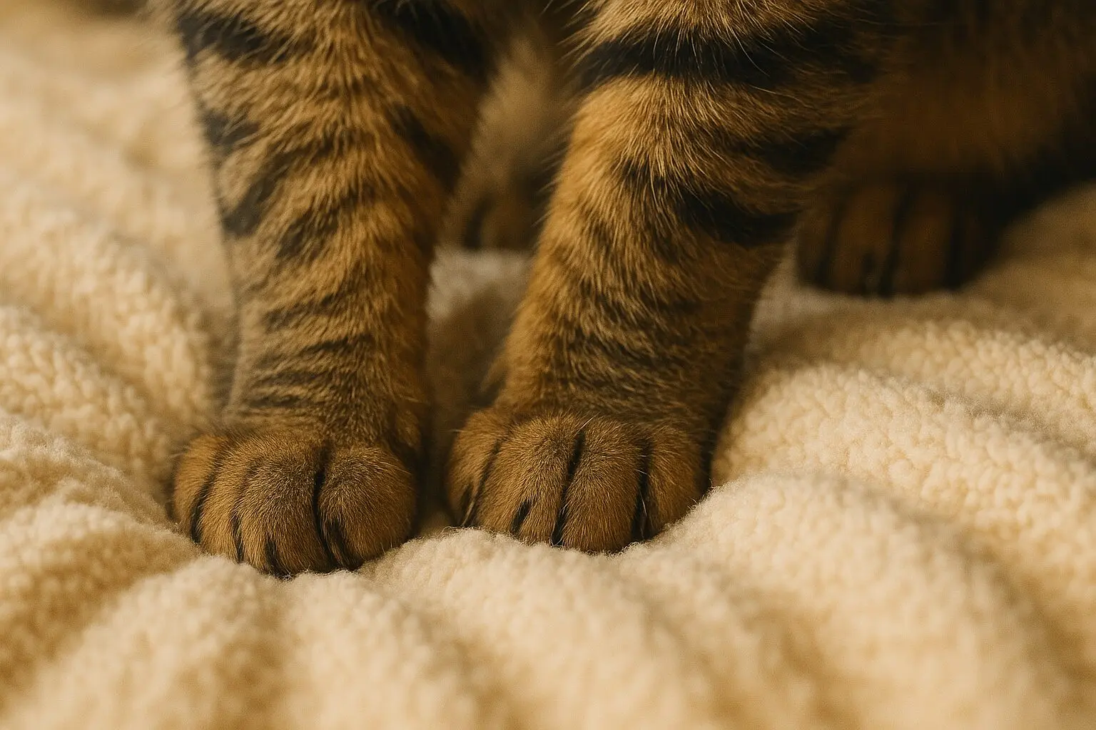 前足で毛布をふみふみしている猫の手元のクローズアップ