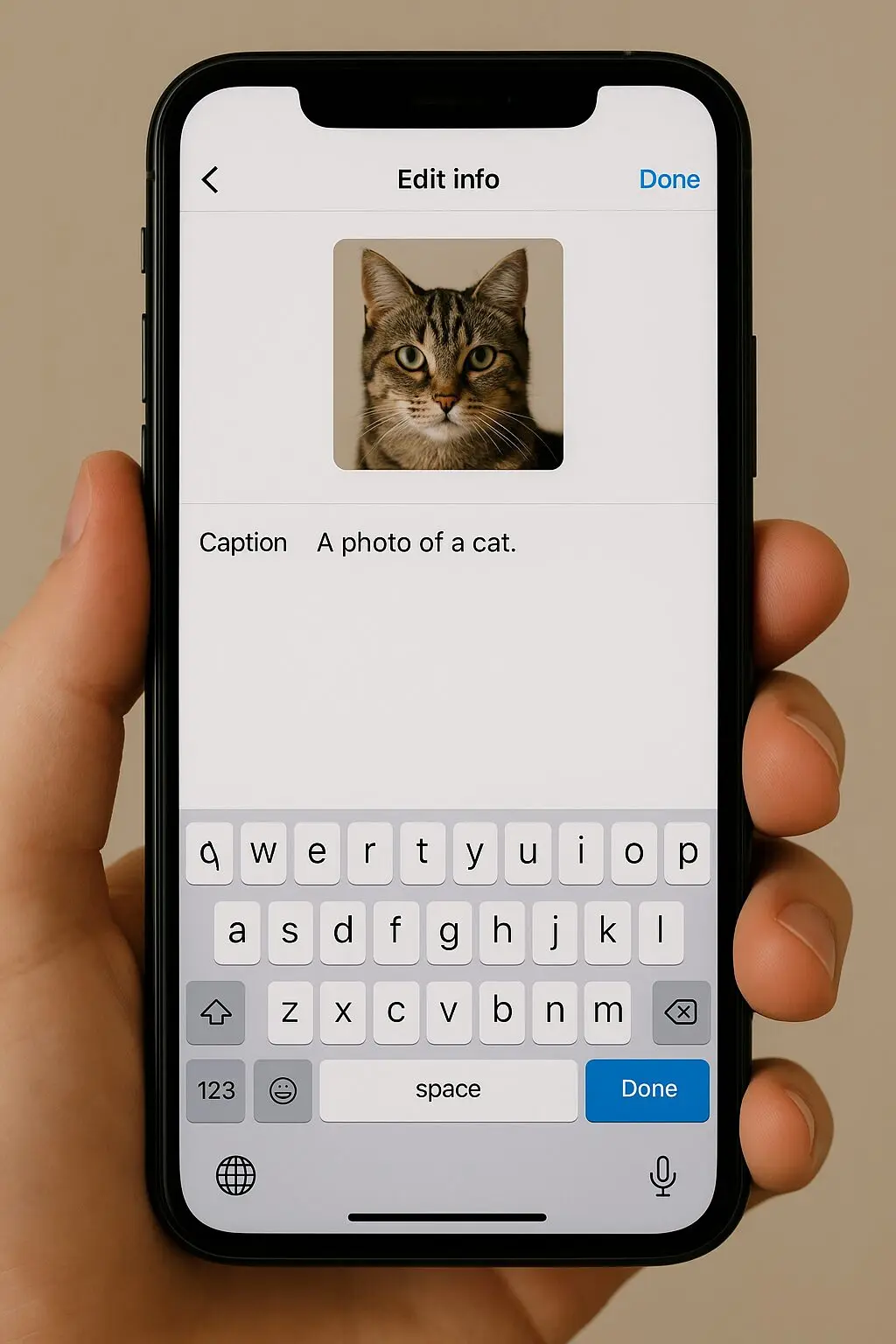 投稿の編集画面でキャプションを修正している様子