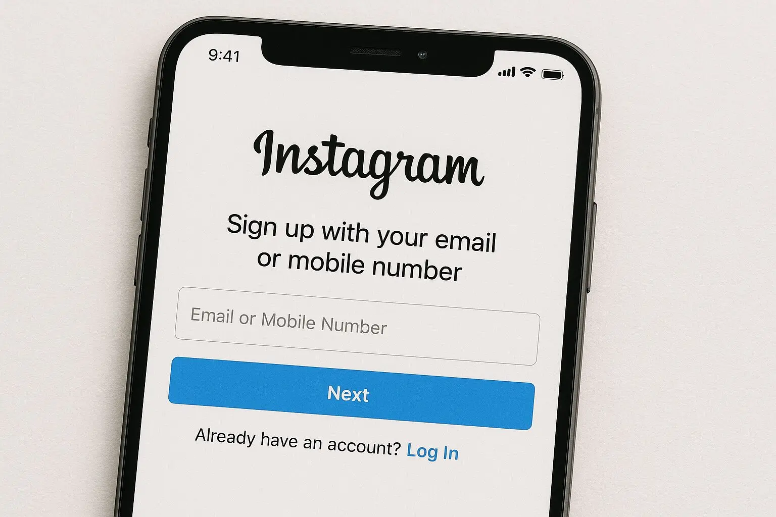 メールアドレスまたは電話番号を入力する登録画面