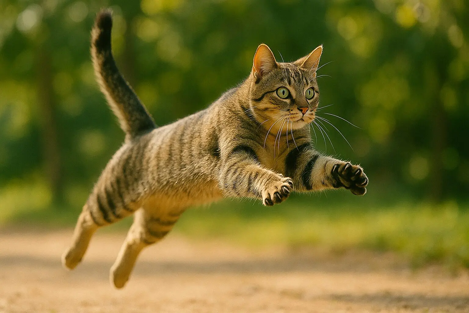 ジャンプしている猫を捉えた躍動感のあるアクション写真