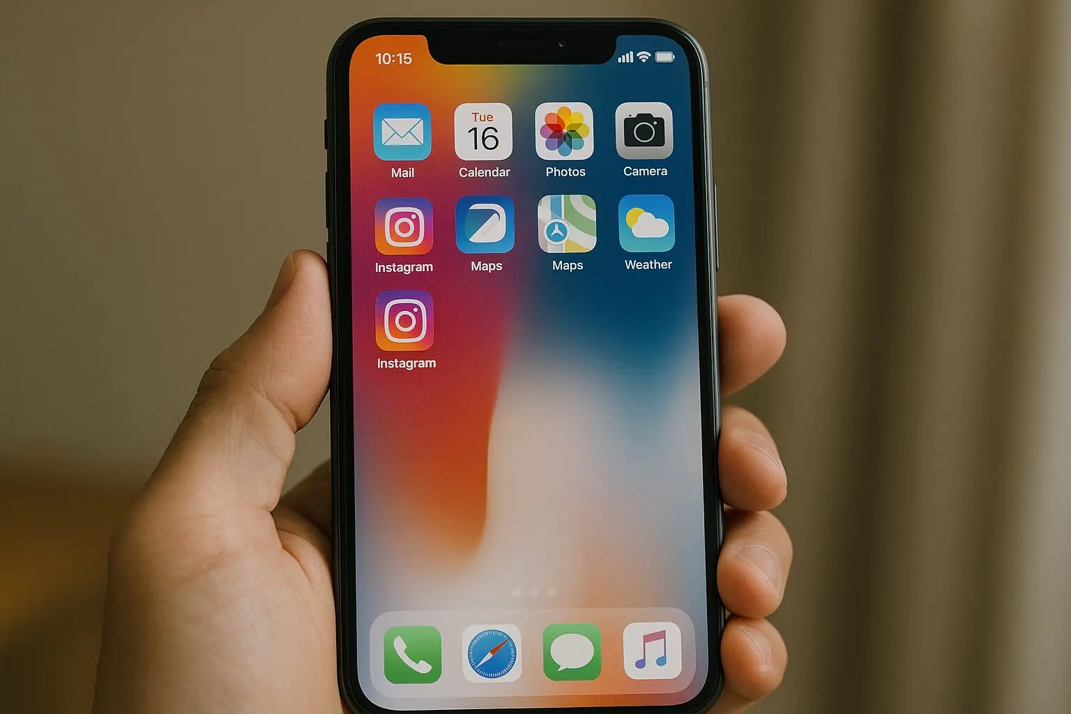 スマートフォンのホーム画面にInstagramアプリのアイコンが表示されている画像